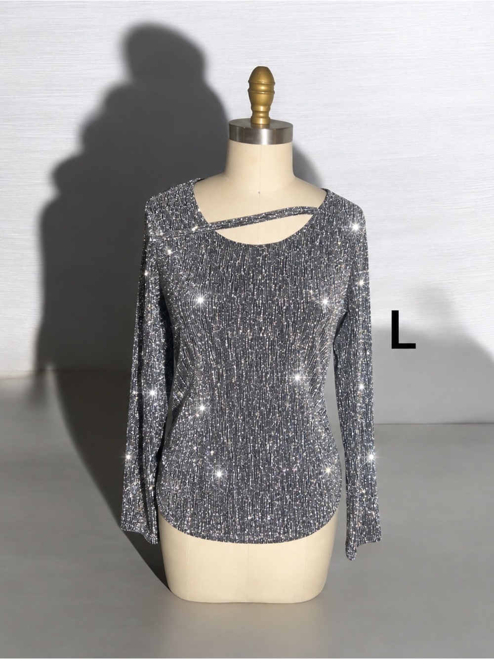 Sparkle Silver Long-Sleeve Cutout Top
